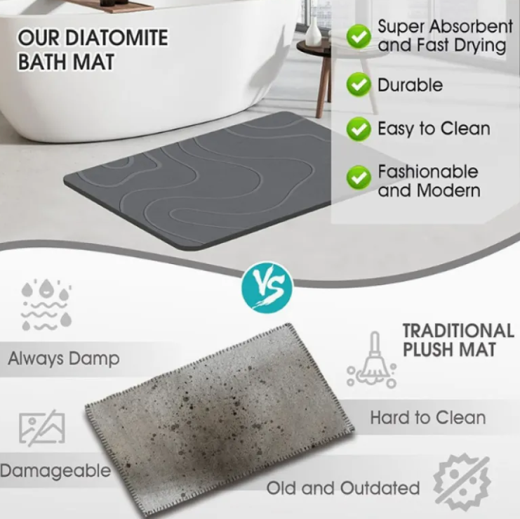 Natural Diatomite Quick‑Dry Bath Mat – Ultra‑Absorbent & Non‑Slip